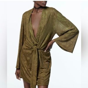 Zara Knotted Jacquard Dress in Olive